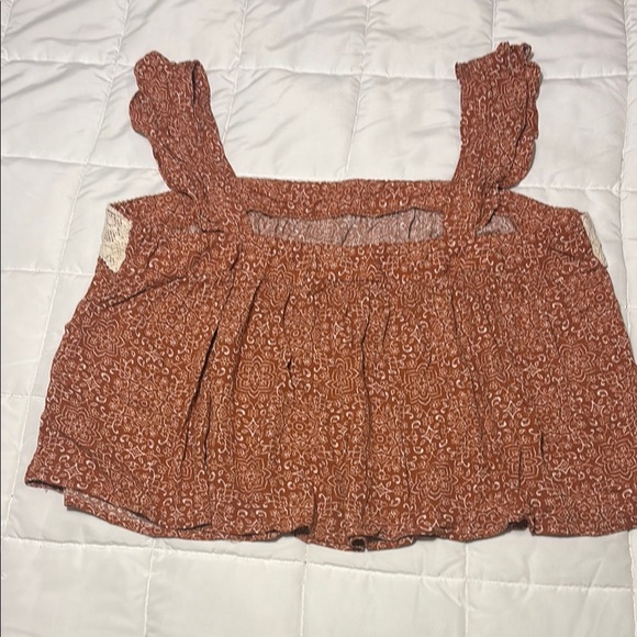 Rust Boho Lace Trim Sleeveless Top with Ruffle Straps - Picture 9 of 9